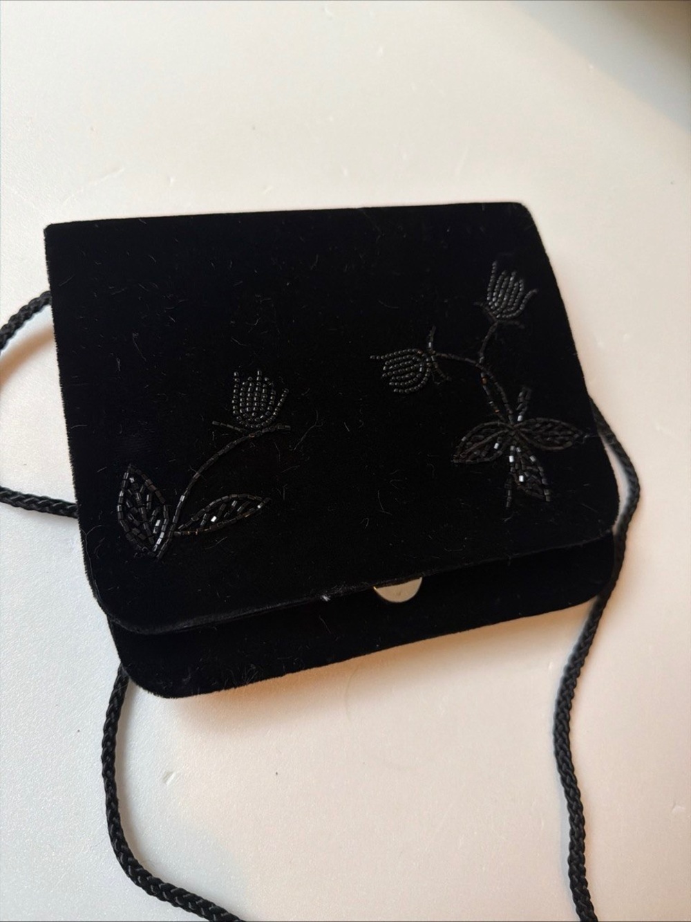 Black Embroidered Velvet Crossbody Bag